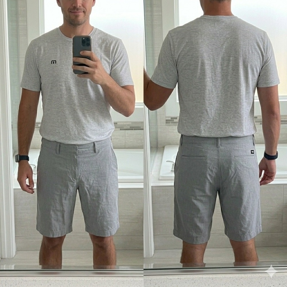 TravisMathew Shorts Mens 32 Gray Golf Performance Stretch Chino Lightweight 10"